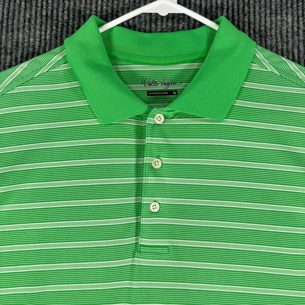 Walter Hagen Mens Shirt Polo Large Green Striped Short Sleeve Golf Lightweight